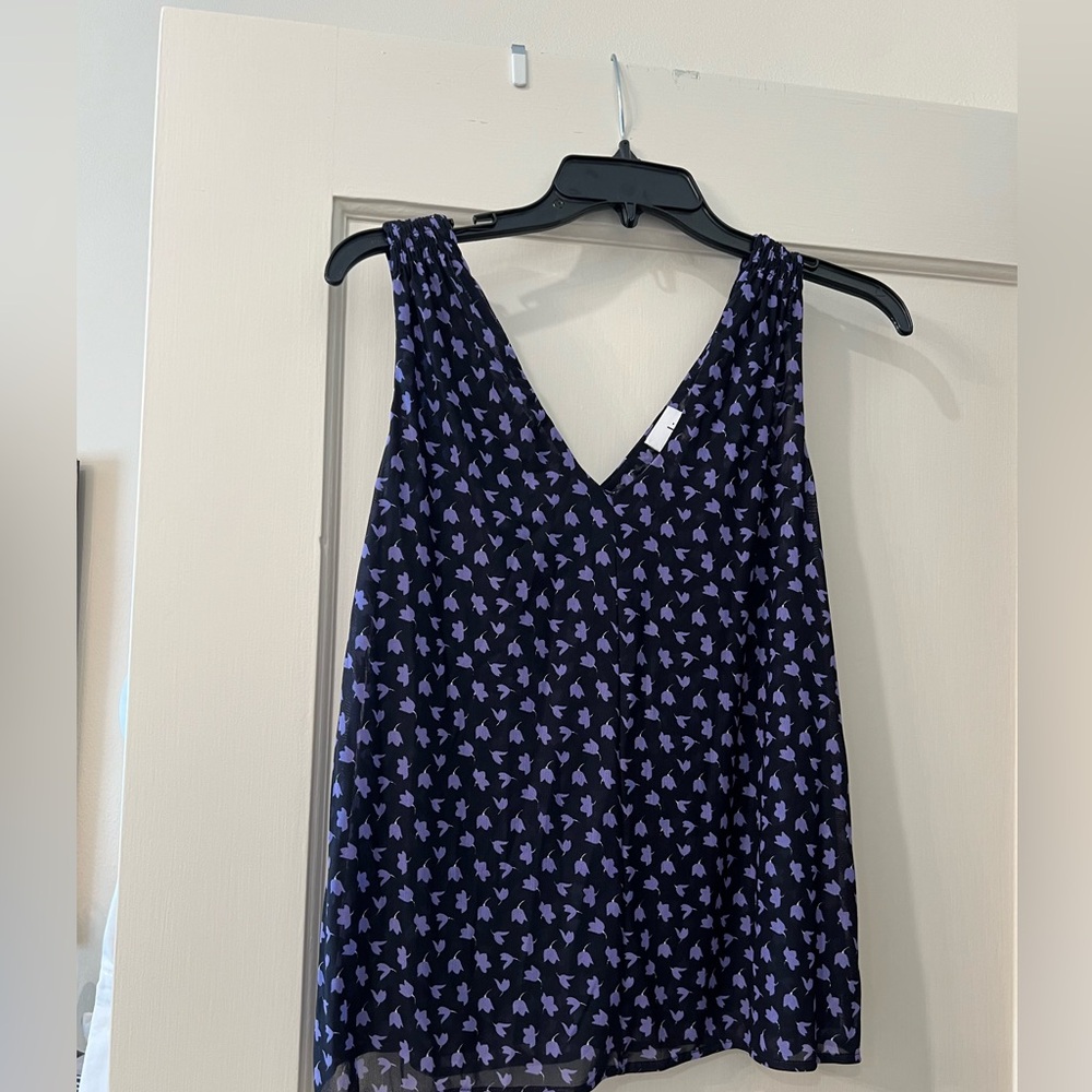 Cabi 5916 black & Purple Floral Mesh Resortwear Island Tank Blouse XS
